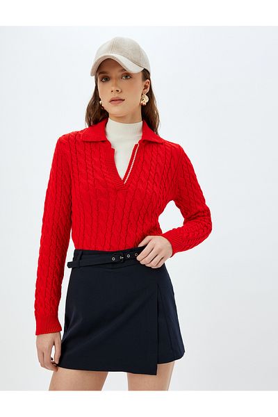 Koton X Sima Tarkan - Hair Knit Textured Long Sleeve Polo Neck Sweater