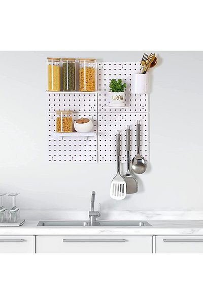 COOYA Pegboard Wall,4 Pack Pegboard Organizer with 2 Installation Ways,Durable Plastic Wall Organizer Kit