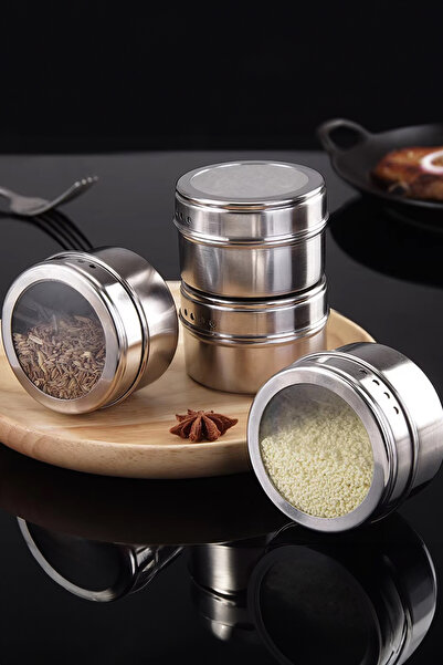 ThenTech Paslanmaz Çelik Baharatlık 6'lı Masa Üzeri Baharatlık Tuzluk Mıknatı...