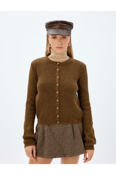 Koton Round Neck Buttoned Slim Fit Knitwear Cardigan