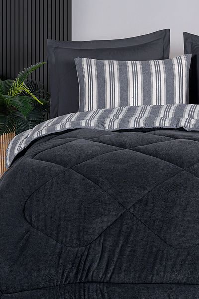 Eponj Home Μονό σετ ύπνου Wellsoft Πάπλωμα Αφράτο 3 τεμαχίων Soft Line Anthracite