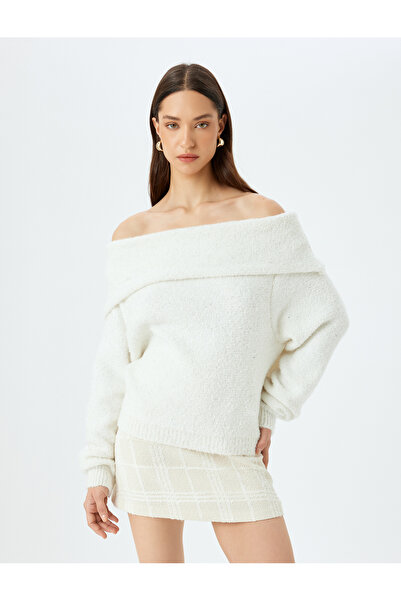 Koton X Sibil Çetinkaya - Sequin Detailed Long Sleeve Off-The-Shoulder Knitwear Sweater