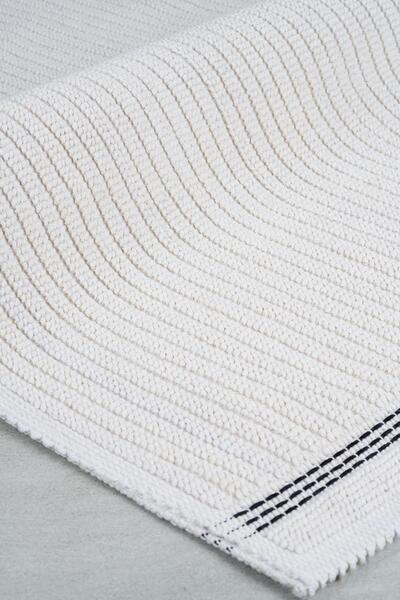 Bluenity Nice Natural Cotton 2-Piece Bath Mat Set 60X100+50X60 cm - Ecru/Black