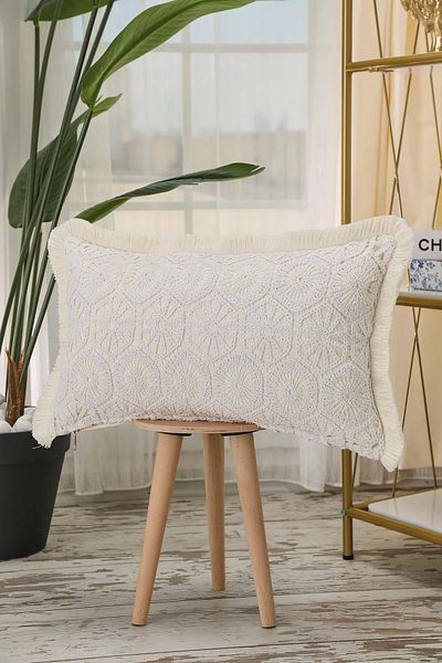 Aisha's Design 50X30 cm Rectangular Throw Pillow with Lace and Tassel - K-430