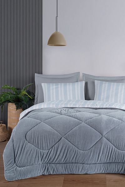 Eponj Home Γκρι Μονό Σετ Ύπνου - Αφράτη γραμμή 3 τεμαχίων με πάπλωμα Wellsoft