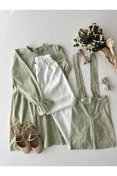 KÜÇÜĞÜM BUTİK Green Poplin Tunic and Boy's Slippers - Bow Tie Set of 2