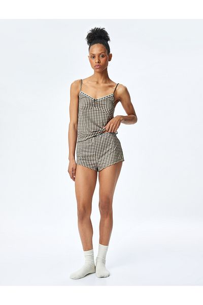 Koton Lace Detailed Gingham Patterned Mini Shorts Underwear