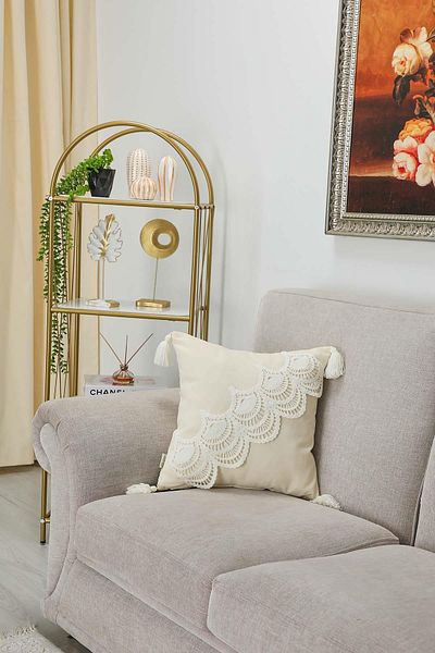 Aisha's Design Square Throw Pillow Cover with Lace and Tassel Detail 45X45 Cm, K-433