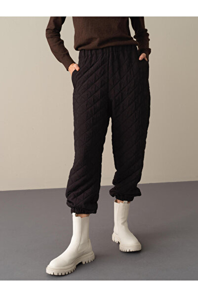 Xint Kadın Siyah Esnek Dokulu Oversize Kapitone Pantolon