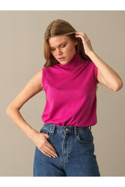 Xint Kadın Fuşya Pamuk Dokulu Regular Fit Kazak