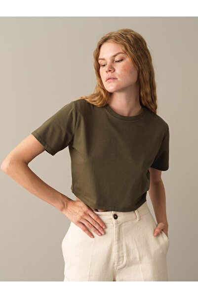 Xint Kadın Haki Modal Dokulu Regular Fit Crop