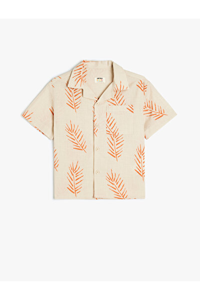 Koton Cămașă pentru băiat ecru cu mânecă scurtă cu model 5SKB60074TW