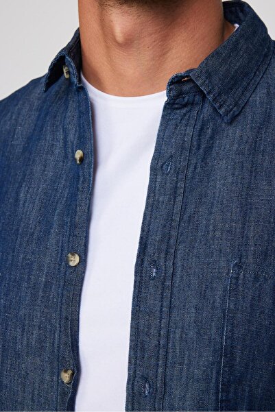 Tudors Slim Fit, hosszú ujjú, egyzsebű farmer farmer sötétkék férfi ing