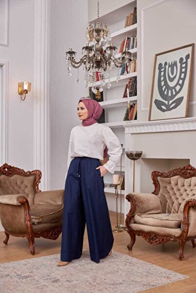 Neways 1138-denim Lastikli Bol Paça Pantolon Lacivert