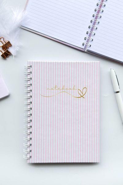 Martius Art A5 Hard Cover Spiral Notepad / School Notebook / Checkered Pink Heart