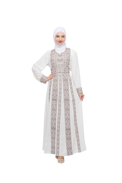 Zaytoon Palestinian Traditional Embroidered Women's White Dress C 100002