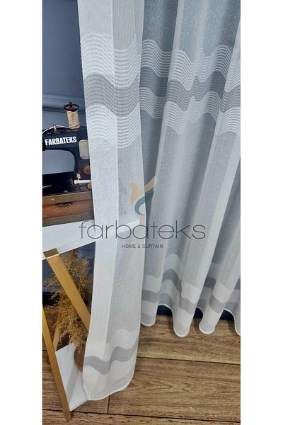 Brillant Farbateks Gray Anatracite Striped Planting Lizvon 1/2 Layer Pleated Tulle Curtain