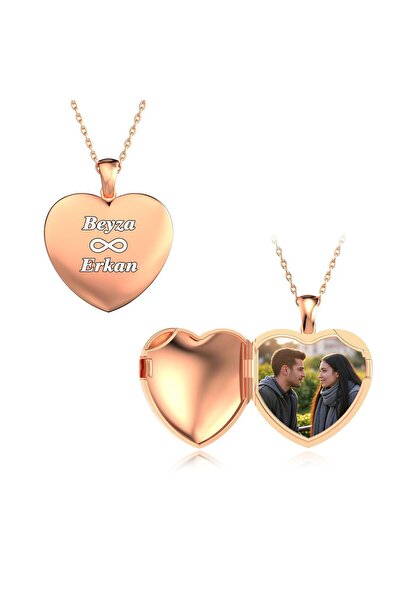 İNDİGO TAKI İsimli Fotoğraflı Açılabilir Kalp Rose Gümüş Kolye