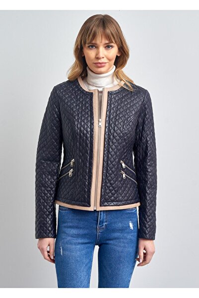 Pierre Cardin Melanie Kapitone Bisiklet Yaka Gerçek Deri Ceket