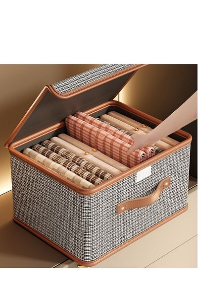 ALMUFARREJ Pack of 4 Foldable Storage Box with Lid Grey