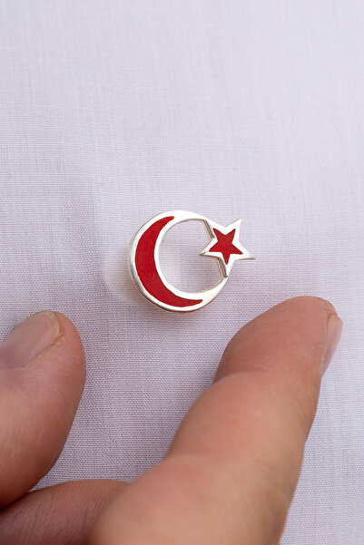 OSMANLI GÜMÜŞ Mineli Türk Bayrağı Gümüş Rozet