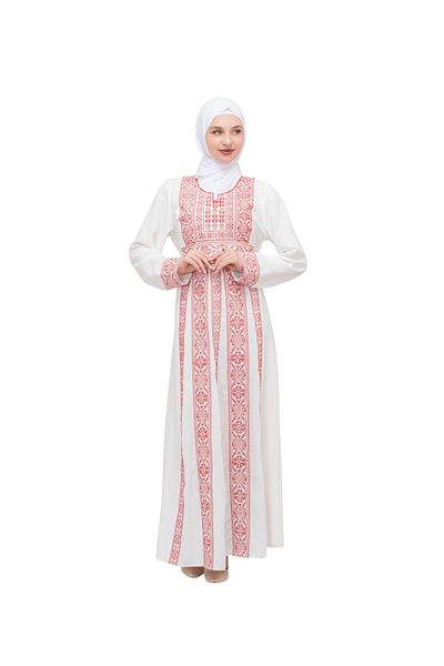 Zaytoon Palestinian Traditional Embroidered Women's White Dress C 100002