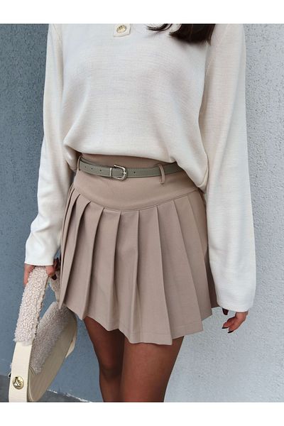 ESRAHELVACI Belted Pleated Short Skirt