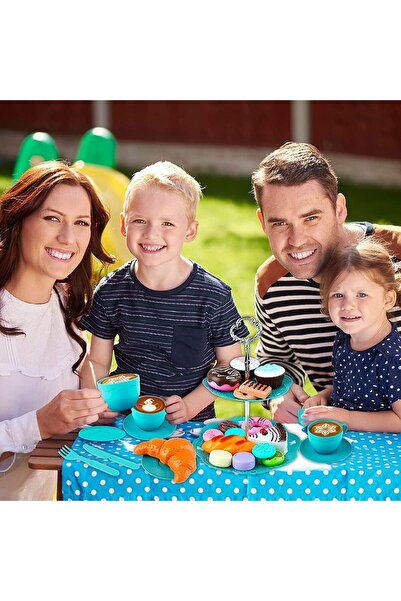 fulina Pretend Afternoon Tea Party Set, 38 Pcs Play Food Playset Kitchen Toys Set Coffee Maker and Play Des