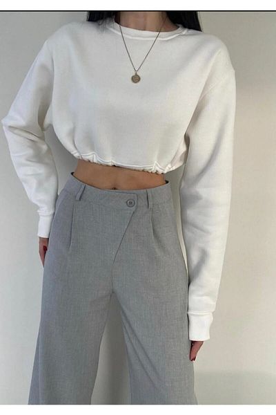 MODAF Women's Gray Palazzo Trousers - Cross Zipper, Myth 010001