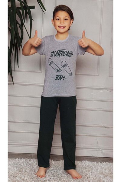 Mnk Baby&Kids Short Sleeve T-Shirt, Long Pants Boy's Pajamas M00672 Grey - Green