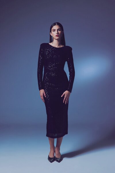 Nil's BUTİK SIRT DEKOLTELİ PAYET ELBİSE