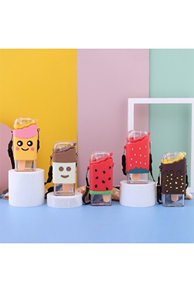 Livava Strawberry Ice Cream Water Bottle with Strap and Straw, Red, 18X6-