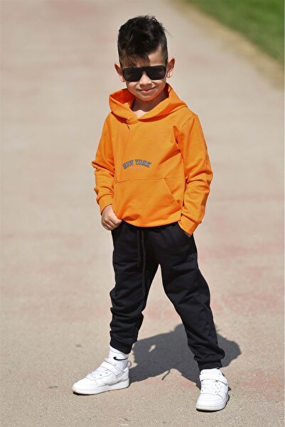 Mnk Baby&Kids Newyork Mini Kanguru Cepli Kapüşonlu Çocuk Eşofman Mnk0508 Portakal