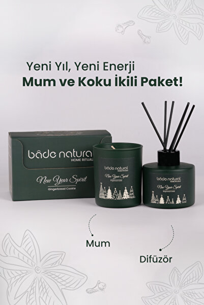 Bade Natural New Year Spirit Gingerbread Cookie Soya Mumu ve Çubuklu Oda Kokusu Seti