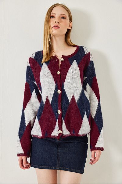 Bianco Lucci Cardigan de damă din tricot cu nasturi cu model Argyle 60261303