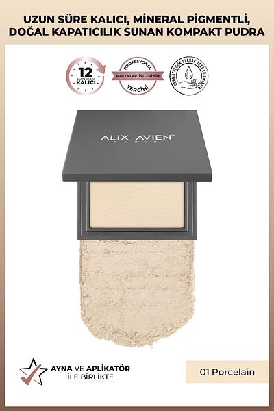 Alix Avien Compact Powder - Lasting Up to 12 Hours - Cold Skin Bottom Tone - Compact Powder 01 Porcelain