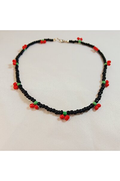 DenEs Life Cherry Model Sand Bead Necklace-Handmade Trend Cherry Necklace