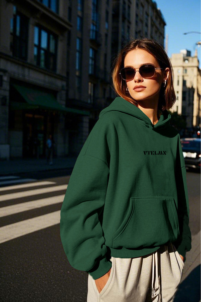 Vatkalimon Haki Oversize Kapüşonlu Hoodie Sweatshirt