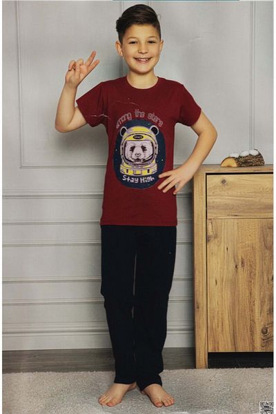 Mnk Baby&Kids Tricou cu mânecă scurtă, pantaloni lungi Pijamale băieți M00672 ROȘU ÎNCHIS