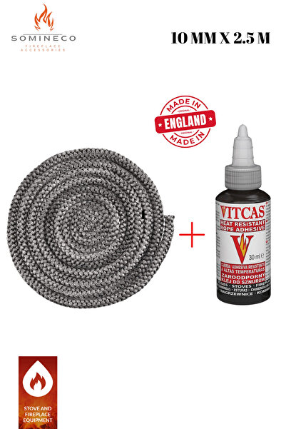 SOMINECO Fiberglass Antrasit Renk Soba Şömine Fitil 10 Mm X 2.5m Vıtcas Yapış...