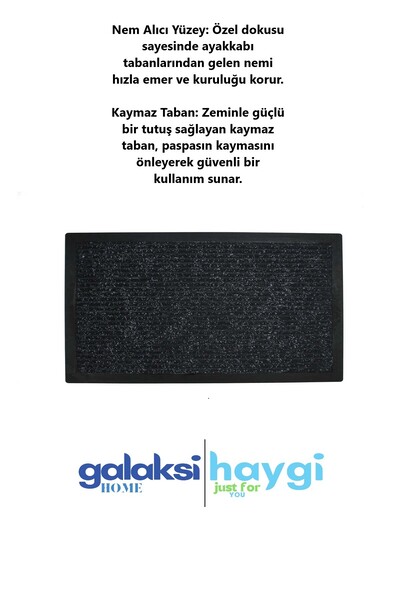 galaksihome Dekoratif Siyah Kapı Önü Paspası 45x70 – Nem ve Toz Alıcı Modern Tasarım Şık ve Zarif