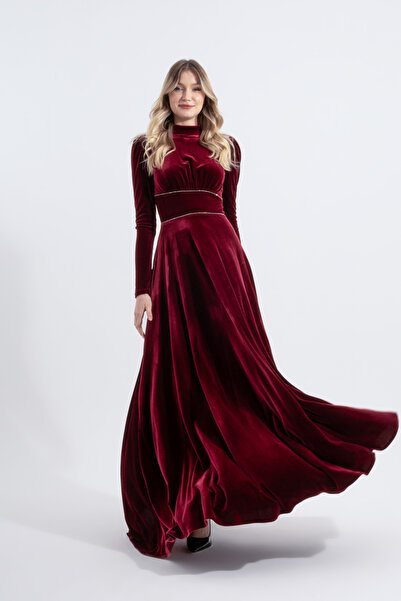 HOX'S Năun |   Rochie de logodnă Maxi evazată cu dungi din catifea