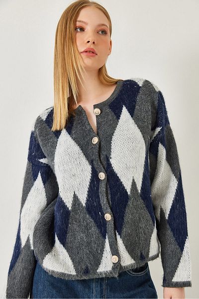 Bianco Lucci Women's Diamond Patterned Buttoned Knitwear Cardigan 60261303