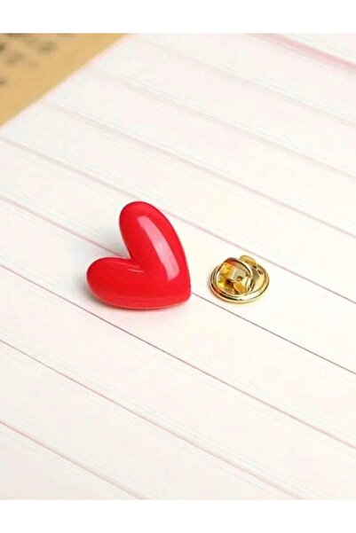 Renkada Kırmızı Kalp Desenli 2'li Broş