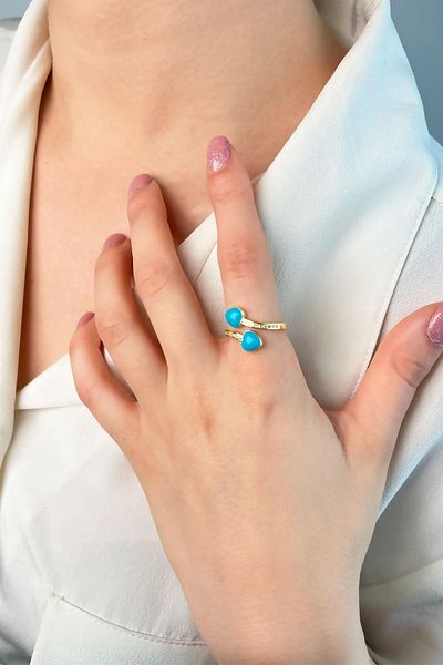 Sose Moda Asymmetrical Designed Heart Blue Ring
