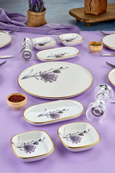 ALİNA HOME Loya Purple Model 13 Pieces 6 Person Brown & Presentation Set