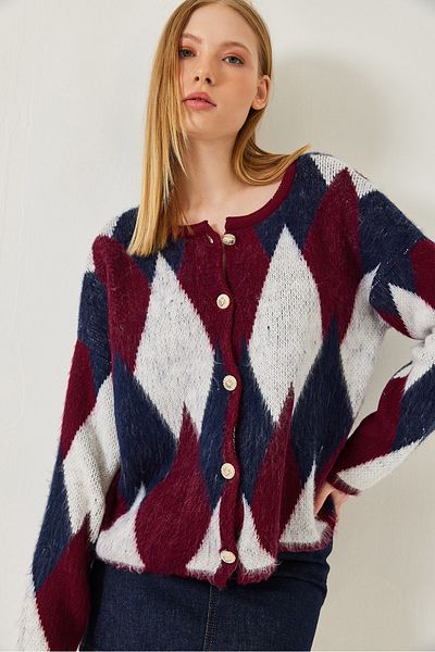 Bianco Lucci Cardigan de damă din tricot cu nasturi cu model Argyle 60261303