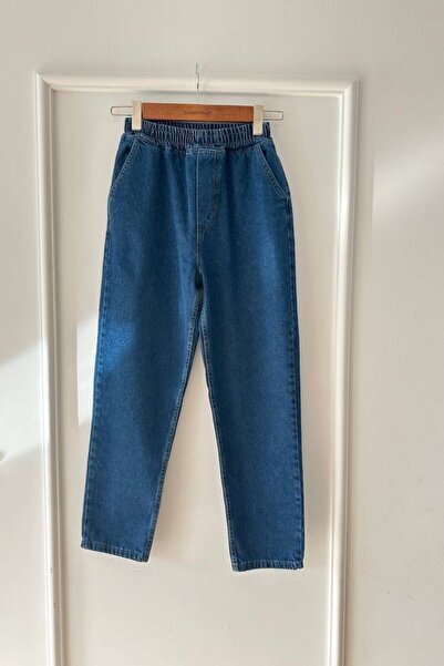 lurex moda Φαρδύ κομμένο Mom Jeans με λάστιχο στη μέση