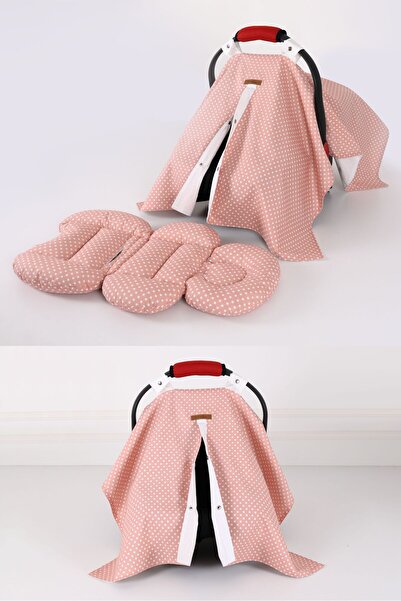 Umaybebek Puset Örtüsü Puset Minderi 2 Parça - Bel Destekli - Pudra Puantiyeli