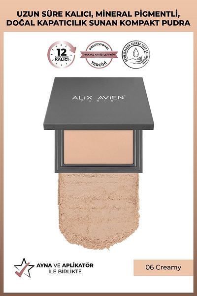 Alix Avien Compact Powder - Lasting Up to 12 Hours - Cold-neutral Skin Bottom Tone - Compact Powder 06 Creamy